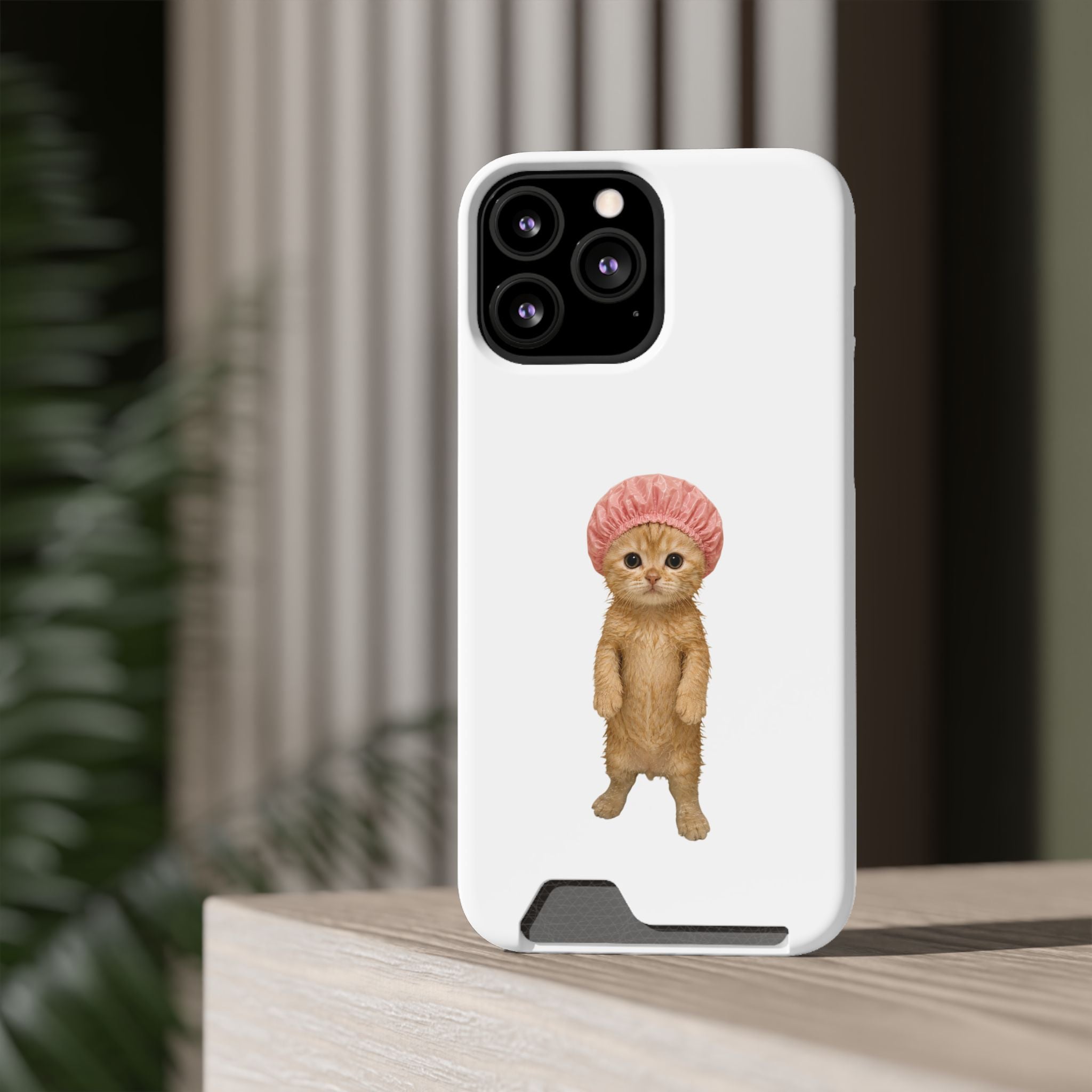 Cute Cat Shower Cap Phone Card Case