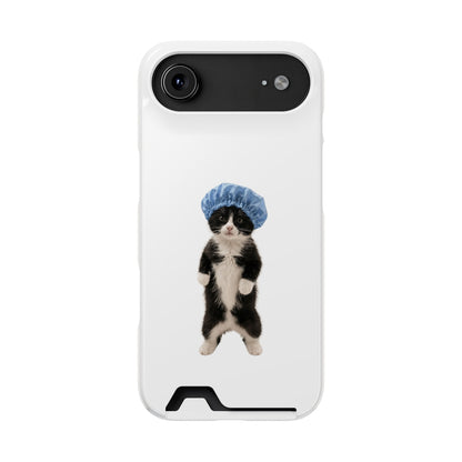 Cute Cat in Shower Cap Slim Phone Case with Card Holder