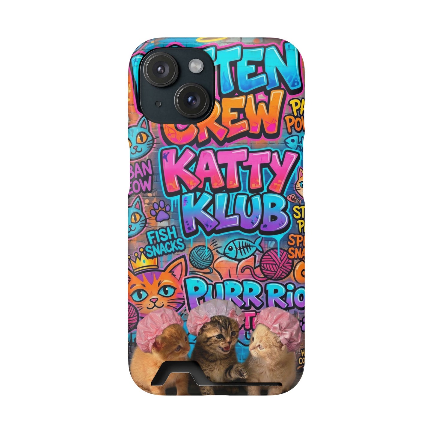 Cat Crew Katty Klub Phone Card Case — Cute Graffiti Kitten Wallet Phone Case
