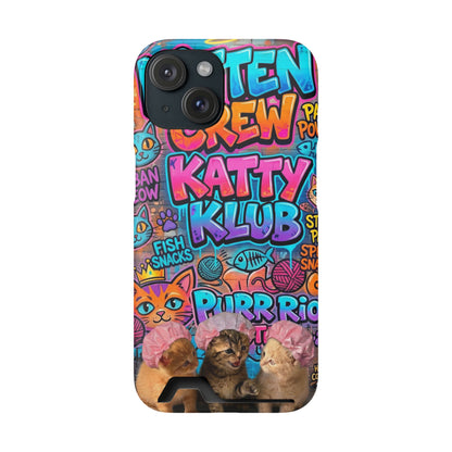 Cat Crew Katty Klub Phone Card Case — Cute Graffiti Kitten Wallet Phone Case