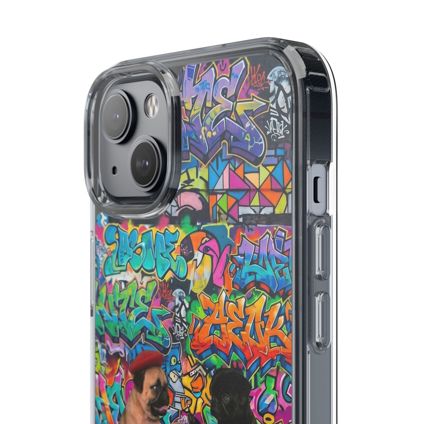 Clear Phone Case — Colorful Graffiti Pugs Design
