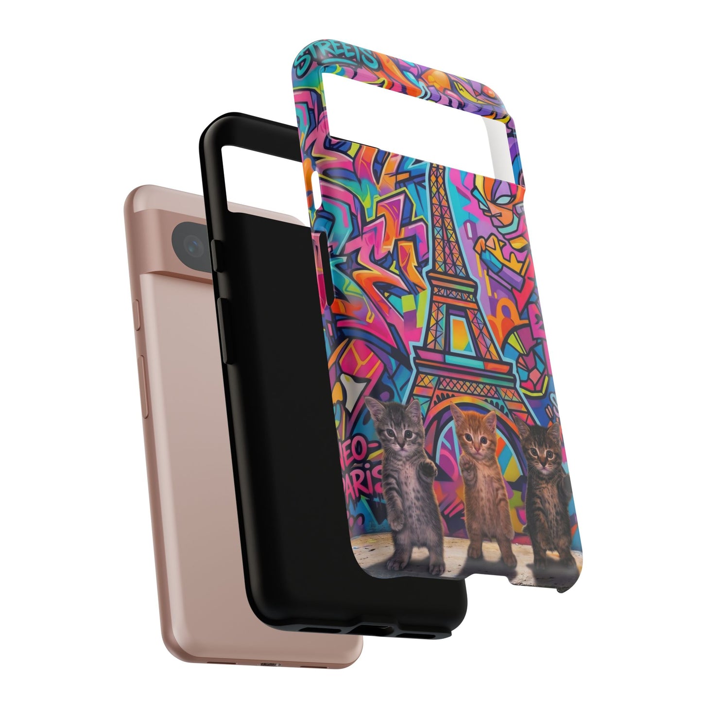 Cat Graffiti Eiffel Phone Case — Colorful Urban Parisian iPhone Cover