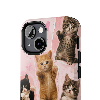 Cute Kittens Tough Phone Case — Pink Paw Print Protective Phone Cover