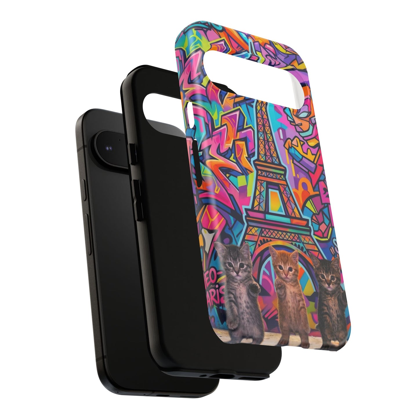 Cat Graffiti Eiffel Phone Case — Colorful Urban Parisian iPhone Cover