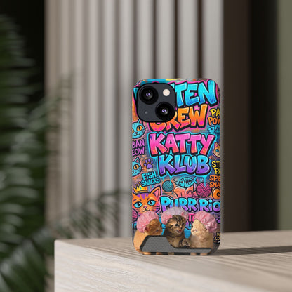 Cat Crew Katty Klub Phone Card Case — Cute Graffiti Kitten Wallet Phone Case