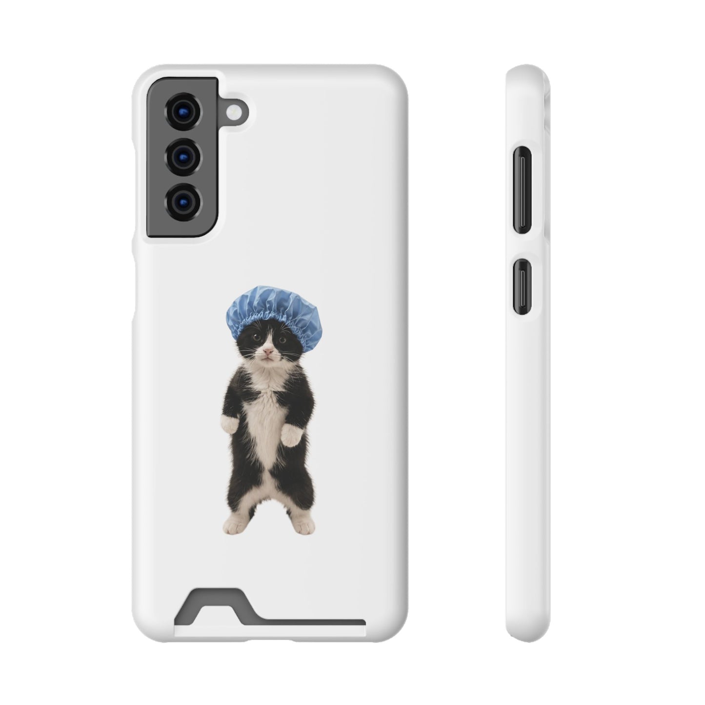Cute Cat in Shower Cap Slim Phone Case with Card Holder