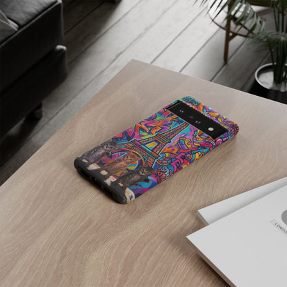 Cat Graffiti Eiffel Phone Case — Colorful Urban Parisian iPhone Cover
