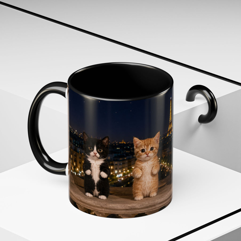 Paris Kittens Coffee Mug — Cute Cat Nightscape Accent Mug (11/15 oz)