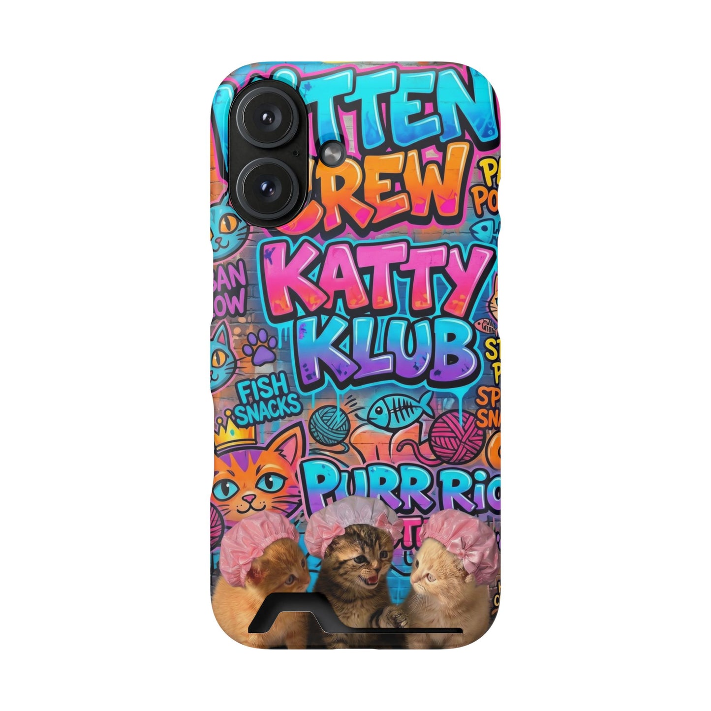Cat Crew Katty Klub Phone Card Case — Cute Graffiti Kitten Wallet Phone Case