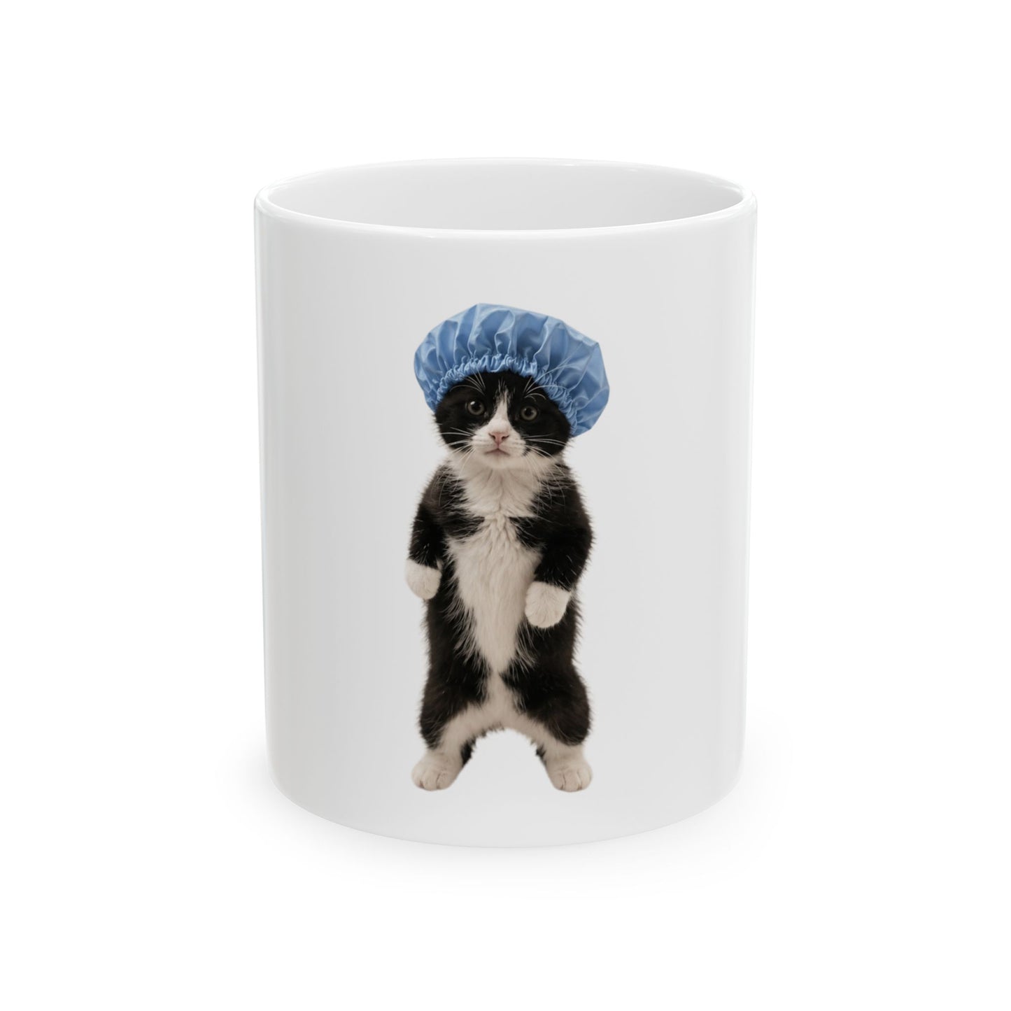 Cute Cat with Blue Shower Cap  Ceramic Mug (11oz/15oz)