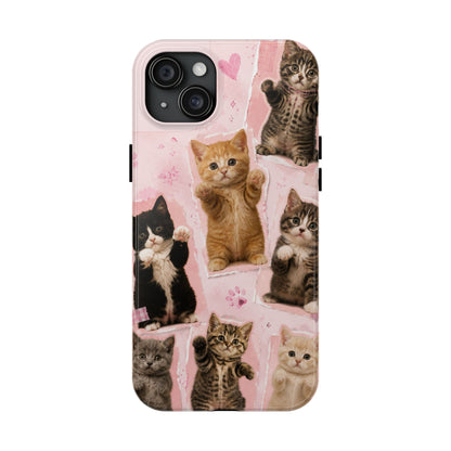 Cute Kittens Tough Phone Case — Pink Paw Print Protective Phone Cover