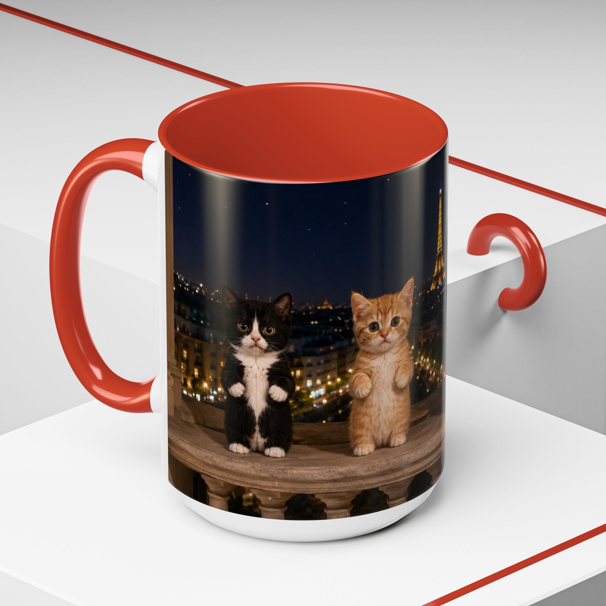 Paris Kittens Coffee Mug — Cute Cat Nightscape Accent Mug (11/15 oz)
