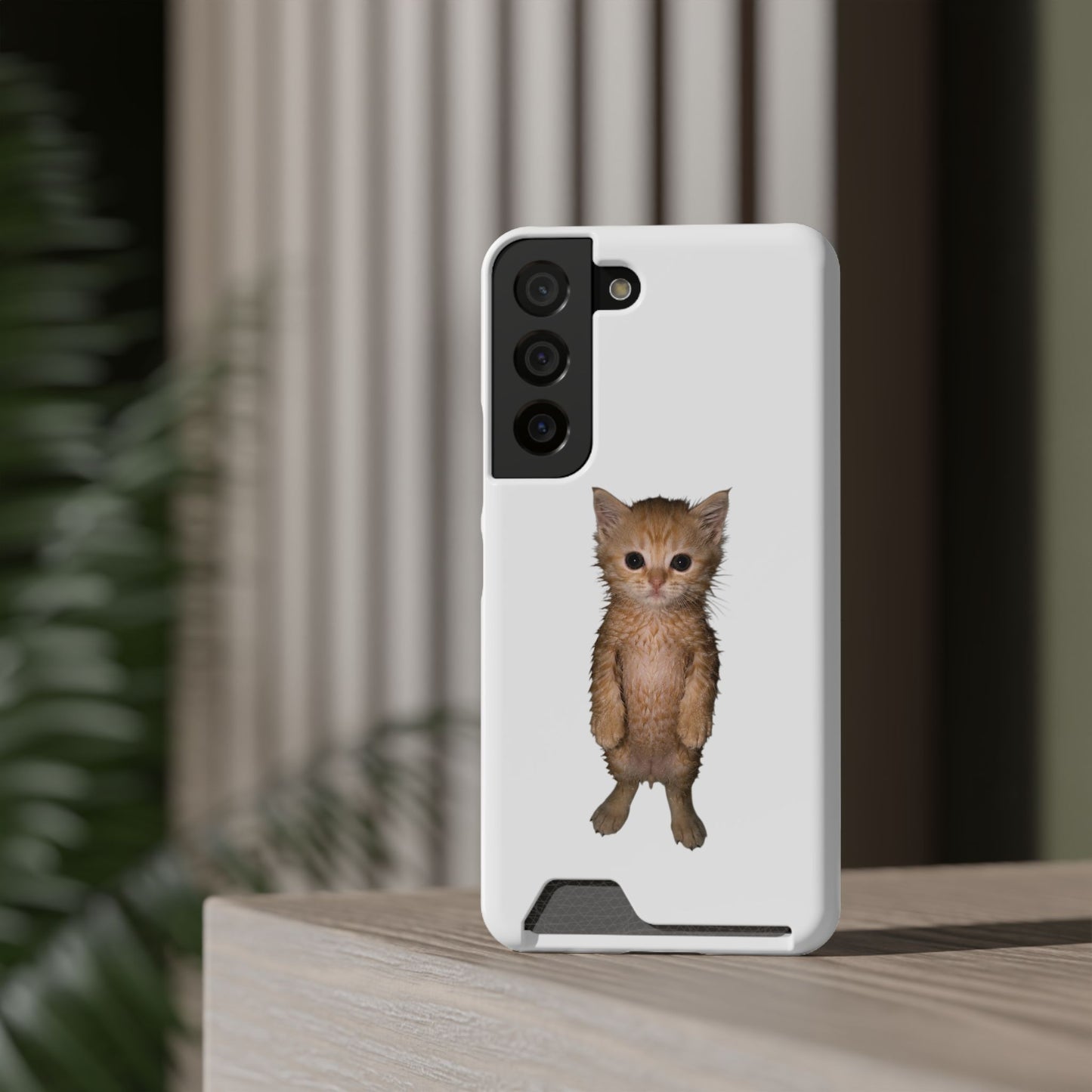 Cute Standing Kitten Phone Case with Card Holder