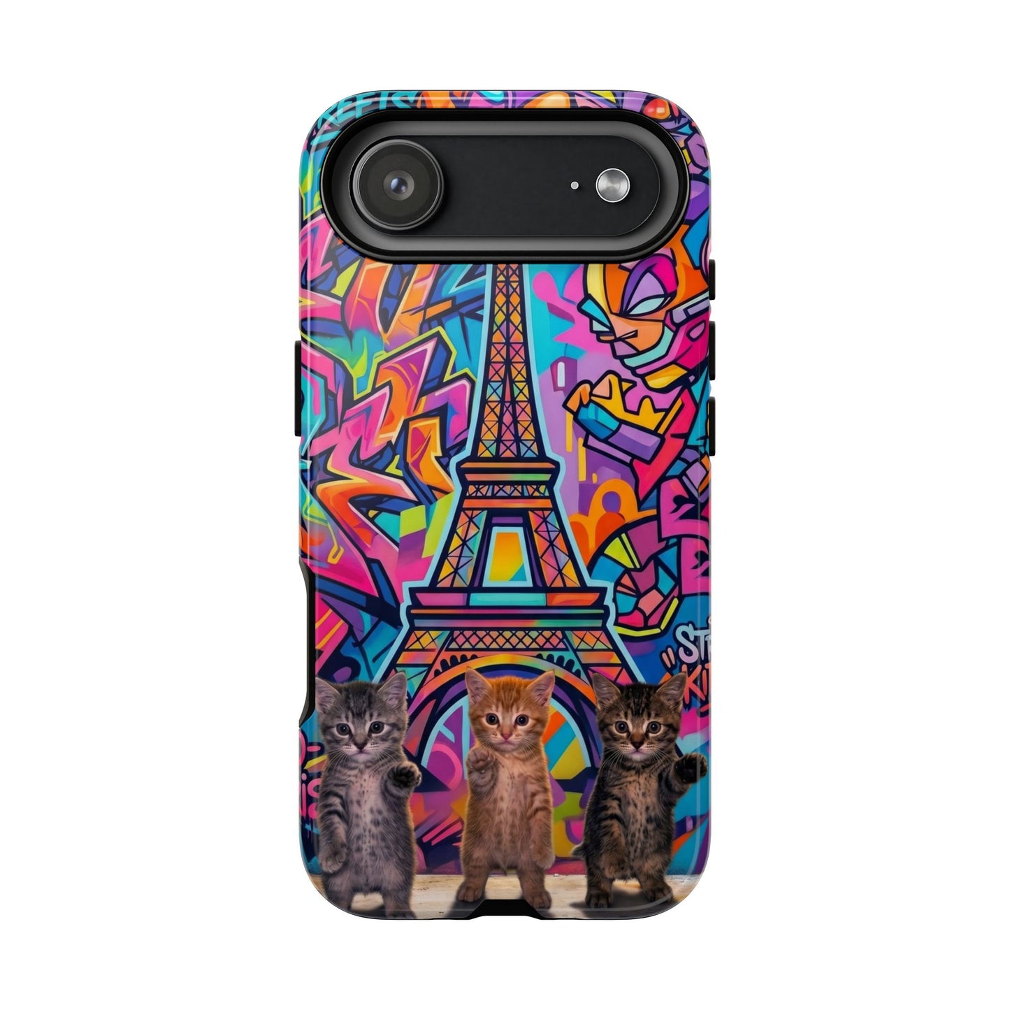 Cat Graffiti Eiffel Phone Case — Colorful Urban Parisian iPhone Cover