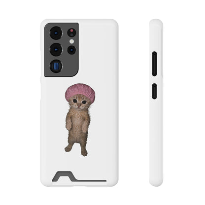 Cute Standing Kitten Cat Shower Cap  Phone Case with Card Holder