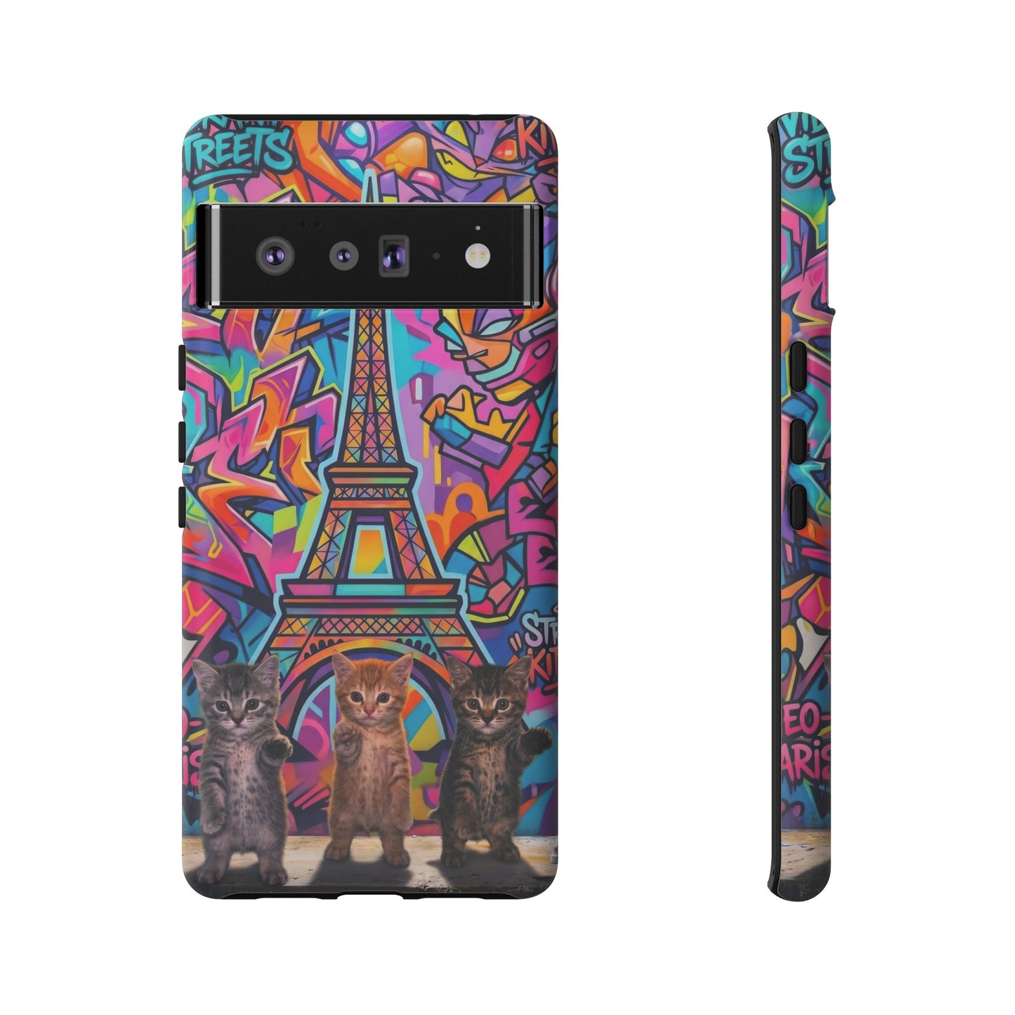 Cat Graffiti Eiffel Phone Case — Colorful Urban Parisian iPhone Cover