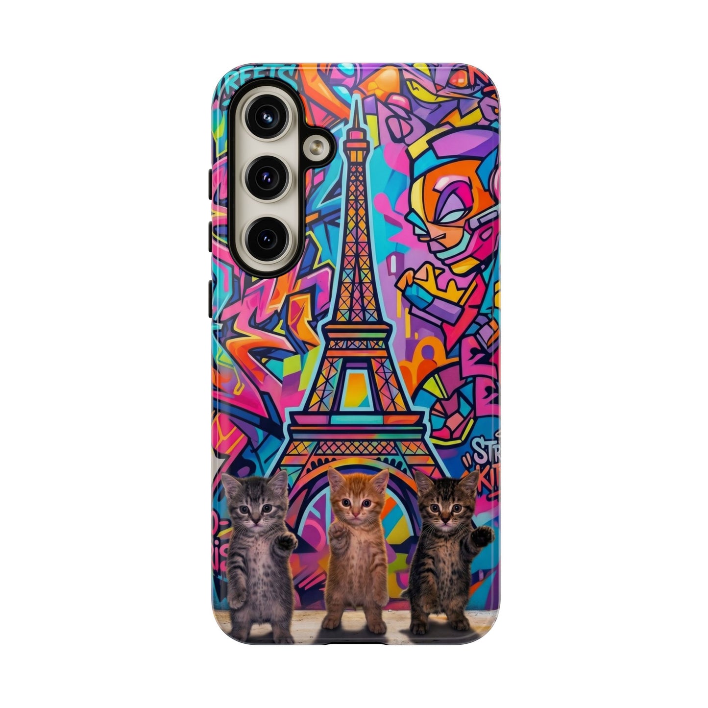 Cat Graffiti Eiffel Phone Case — Colorful Urban Parisian iPhone Cover