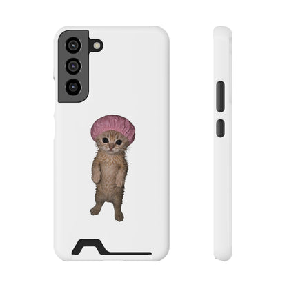 Cute Standing Kitten Cat Shower Cap  Phone Case with Card Holder