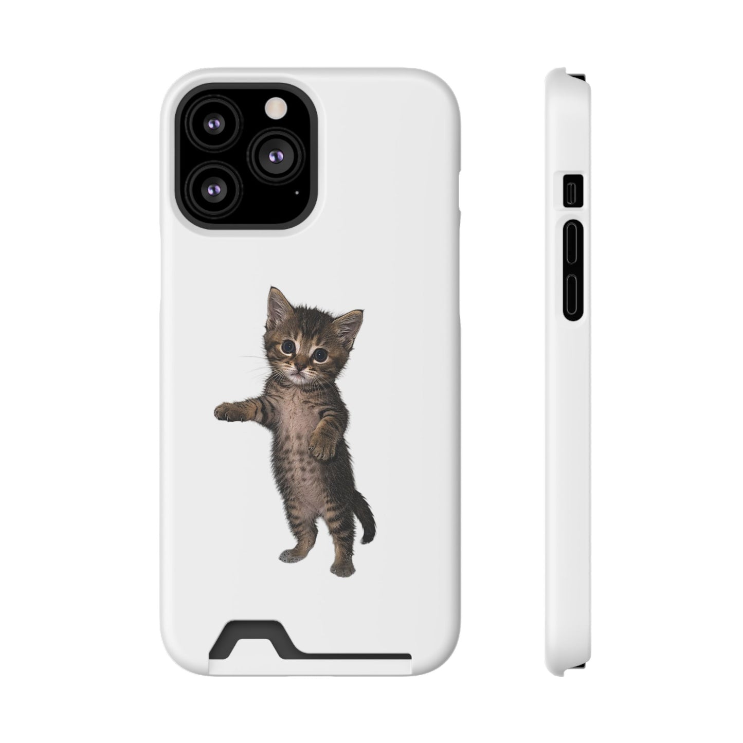 Cute Standing Kitten Phone Case with Card Holder