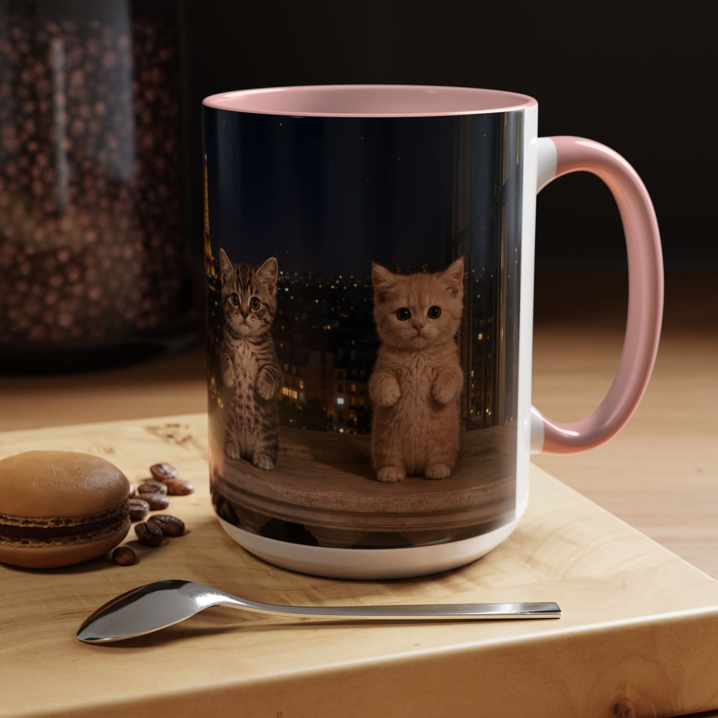 Paris Kittens Coffee Mug — Cute Cat Nightscape Accent Mug (11/15 oz)