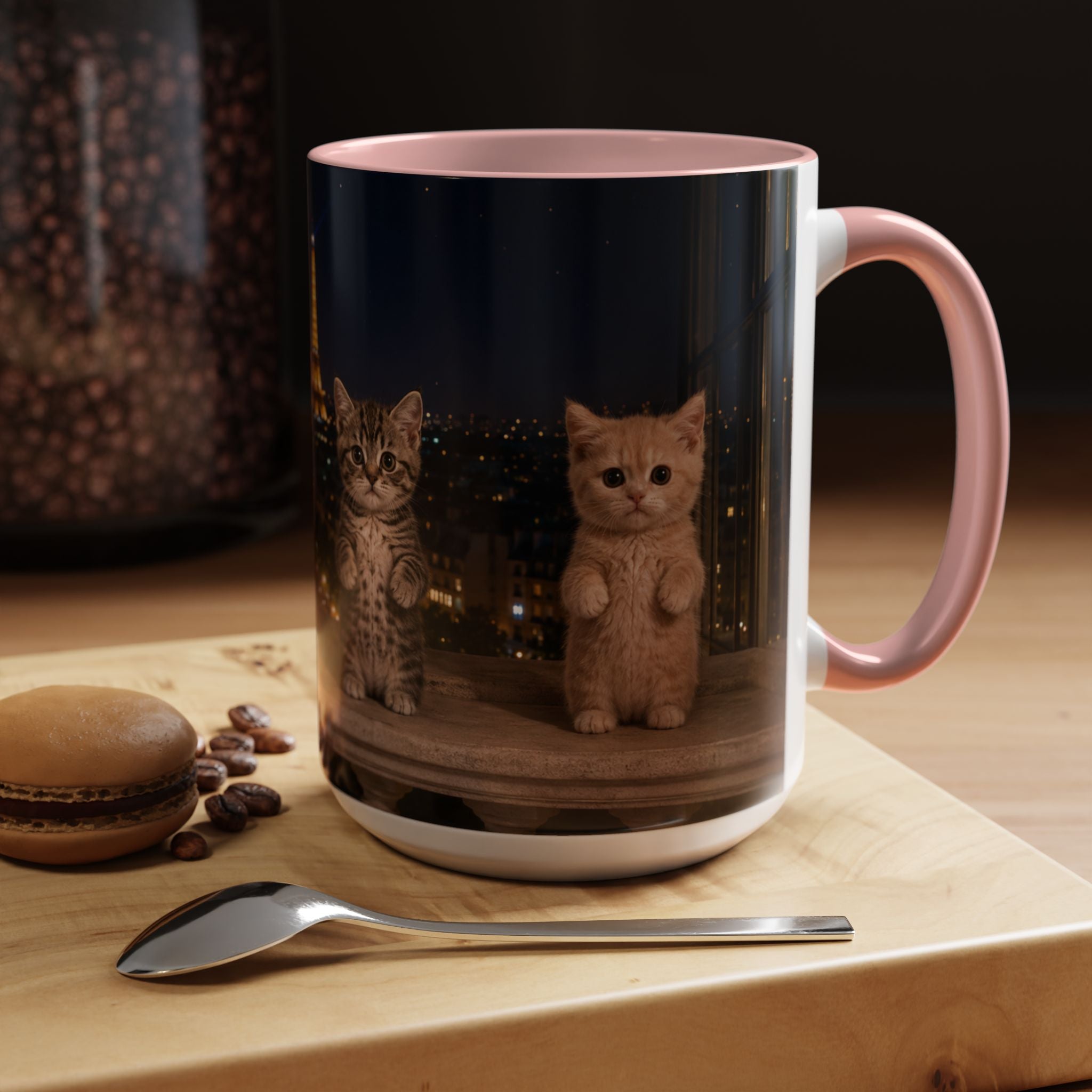 Paris Kittens Coffee Mug — Cute Cat Nightscape Accent Mug (11/15 oz)