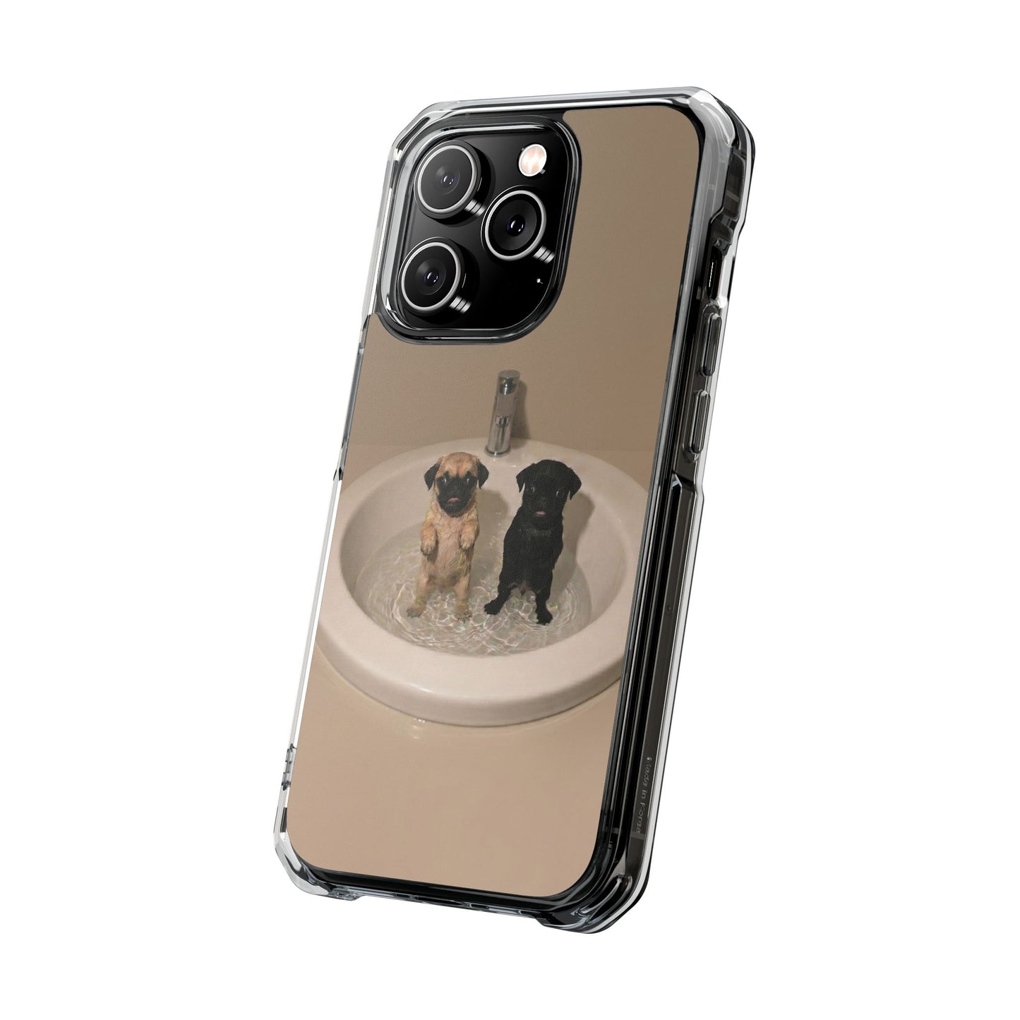 Clear Magnetic Phone Case – Cute Pups in Sink Photo Design
