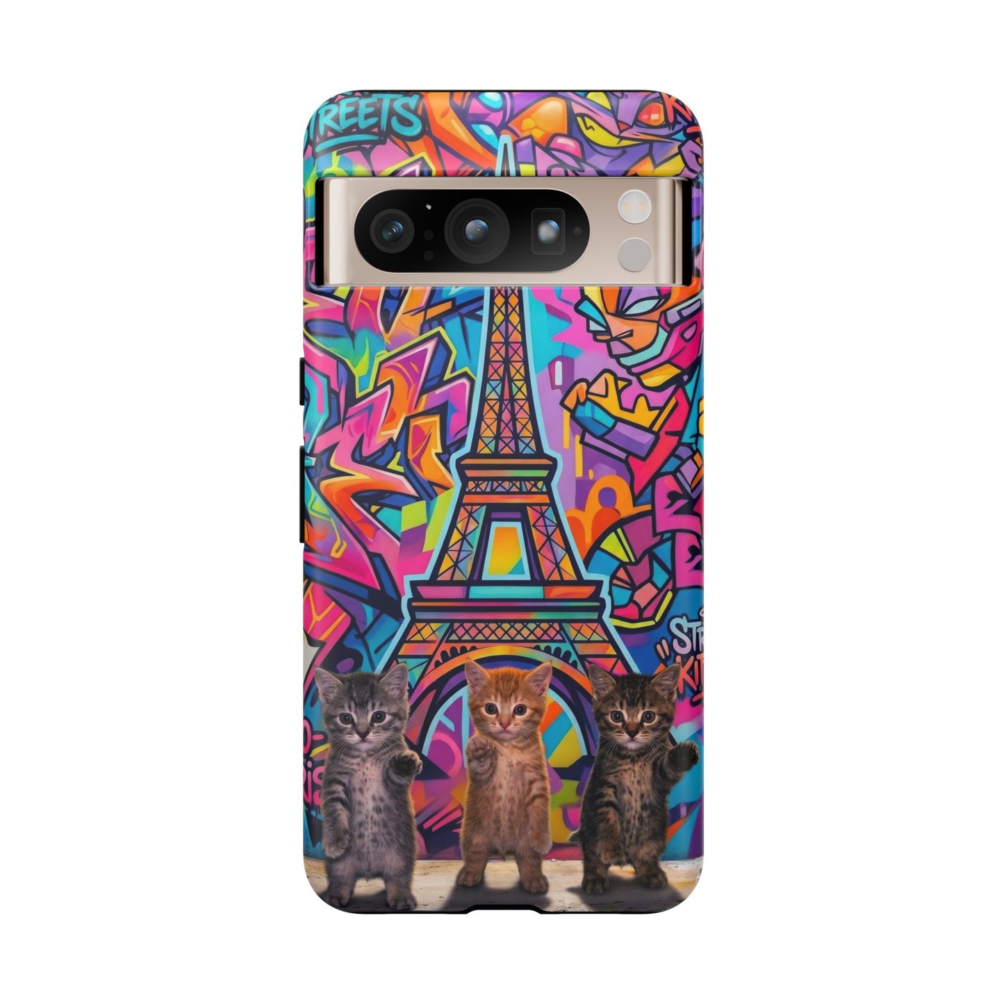 Cat Graffiti Eiffel Phone Case — Colorful Urban Parisian iPhone Cover