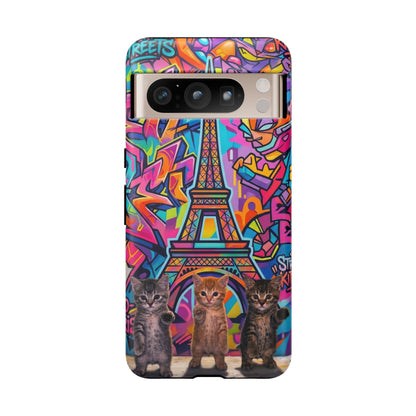 Cat Graffiti Eiffel Phone Case — Colorful Urban Parisian iPhone Cover