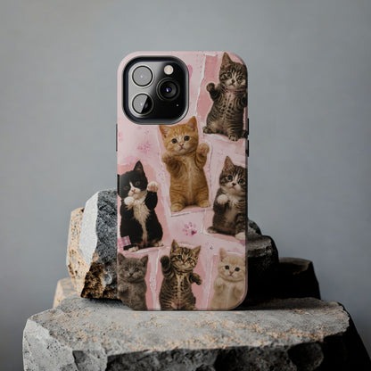 Cute Kittens Tough Phone Case — Pink Paw Print Protective Phone Cover
