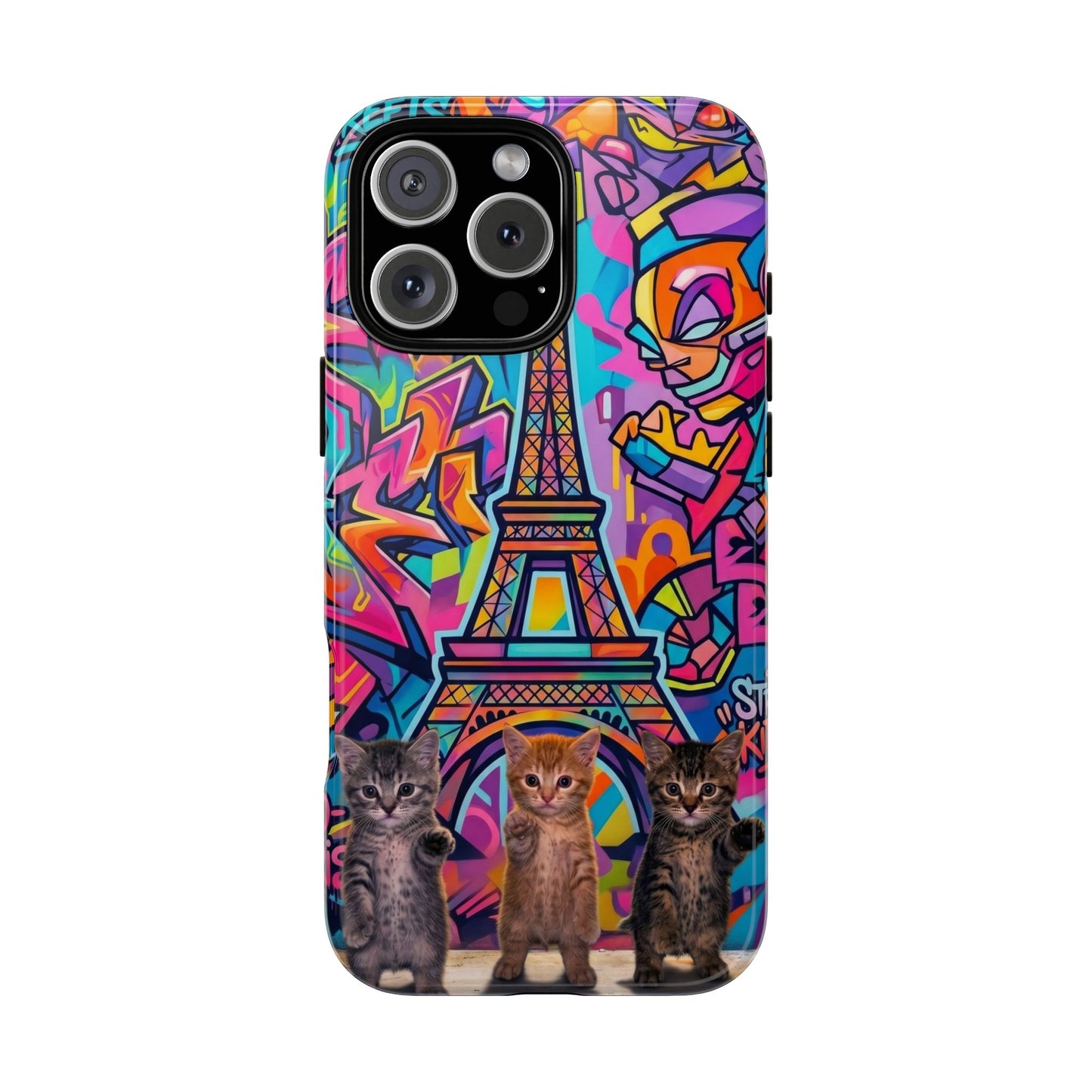 Cat Graffiti Eiffel Phone Case — Colorful Urban Parisian iPhone Cover