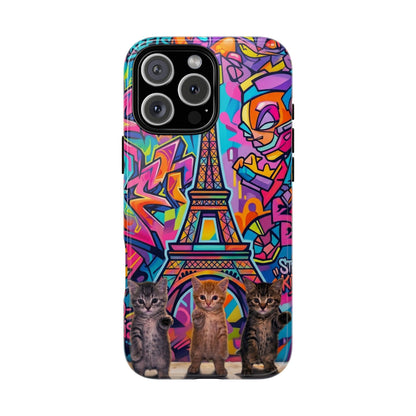 Cat Graffiti Eiffel Phone Case — Colorful Urban Parisian iPhone Cover