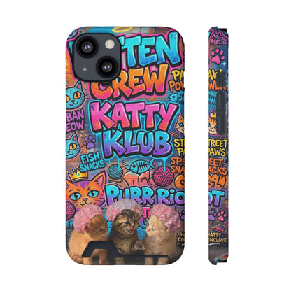 Cat Crew Katty Klub Phone Card Case — Cute Graffiti Kitten Wallet Phone Case