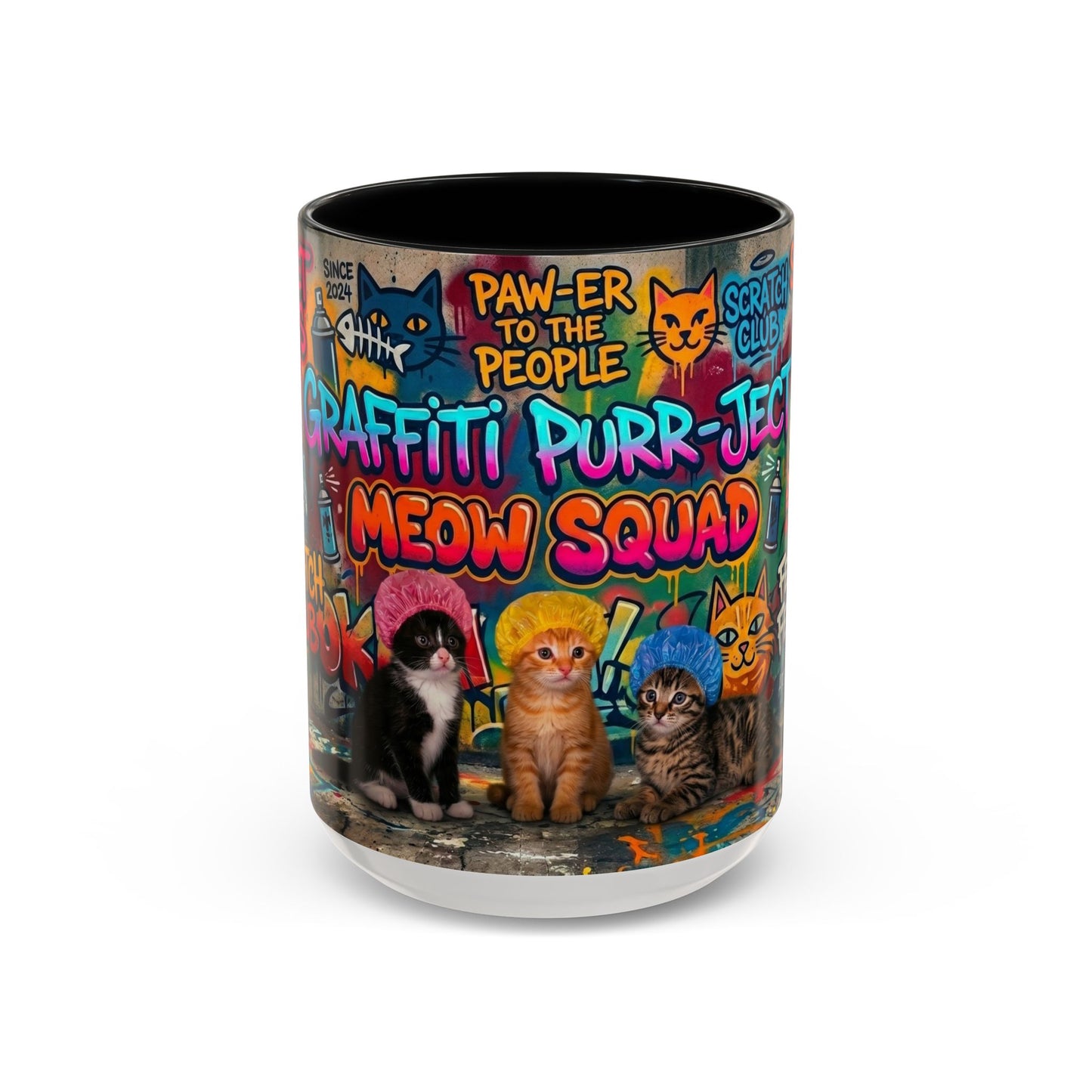 Graffiti Meow Squad Accent Coffee Mug — Cute Kittens ‘Purr-ject’ Street Art Design (11/15oz)