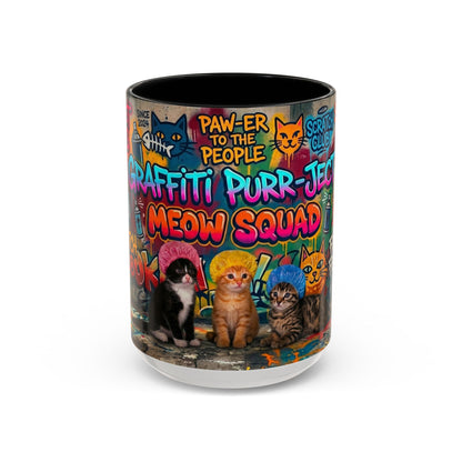 Graffiti Meow Squad Accent Coffee Mug — Cute Kittens ‘Purr-ject’ Street Art Design (11/15oz)