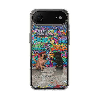 Clear Phone Case — Colorful Graffiti Pugs Design