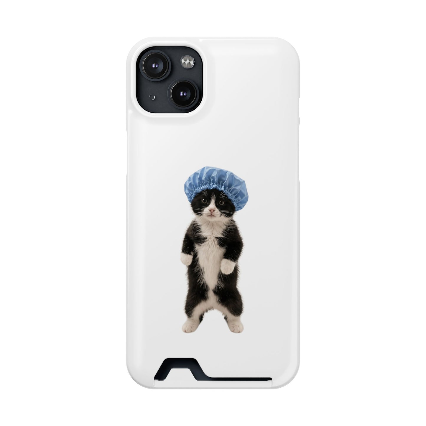 Cute Cat in Shower Cap Slim Phone Case with Card Holder