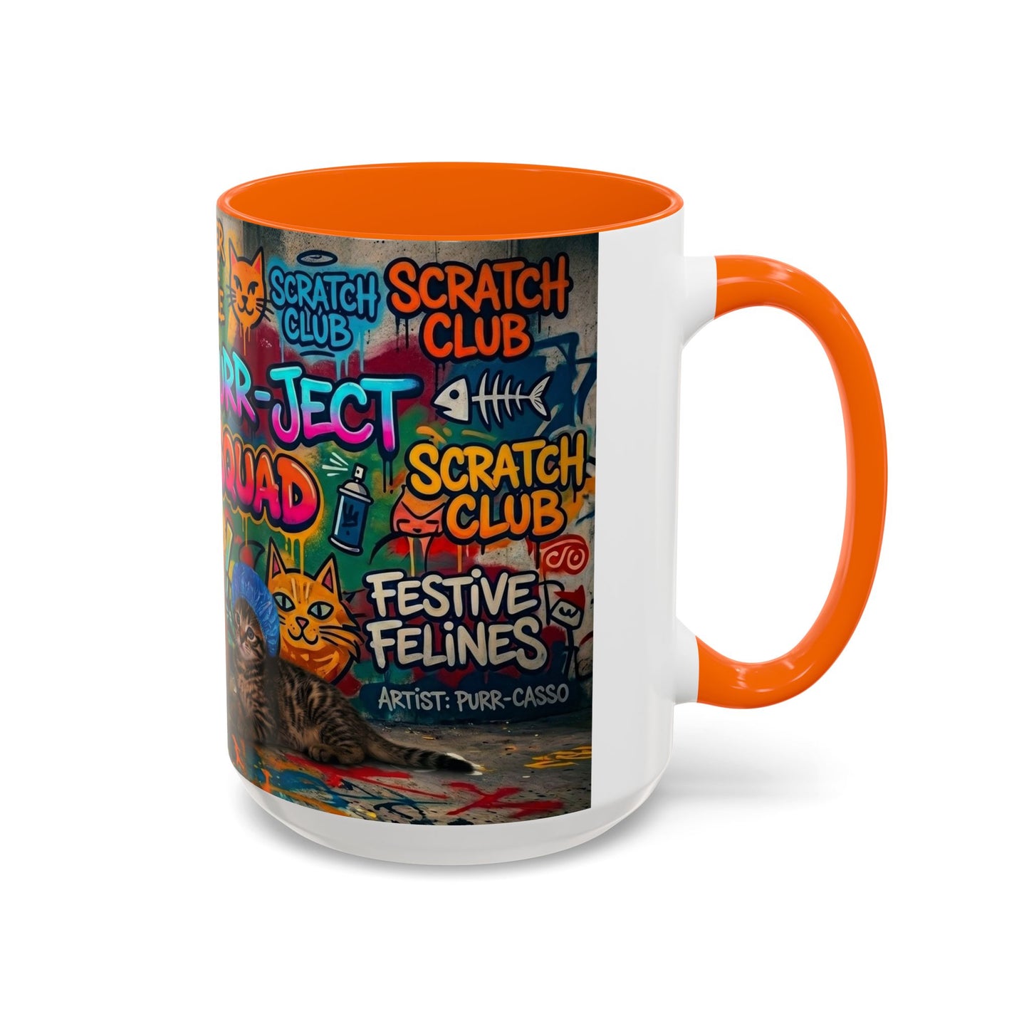 Graffiti Meow Squad Accent Coffee Mug — Cute Kittens ‘Purr-ject’ Street Art Design (11/15oz)