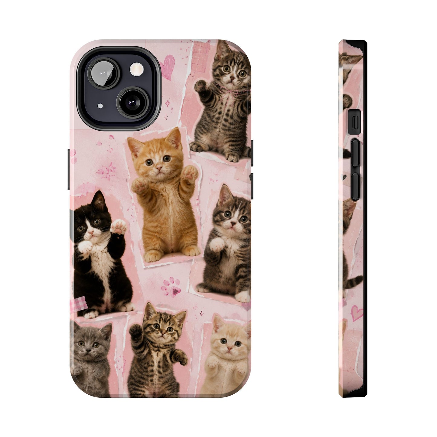 Cute Kittens Tough Phone Case — Pink Paw Print Protective Phone Cover