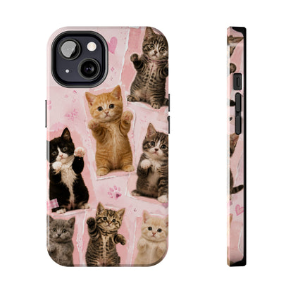 Cute Kittens Tough Phone Case — Pink Paw Print Protective Phone Cover