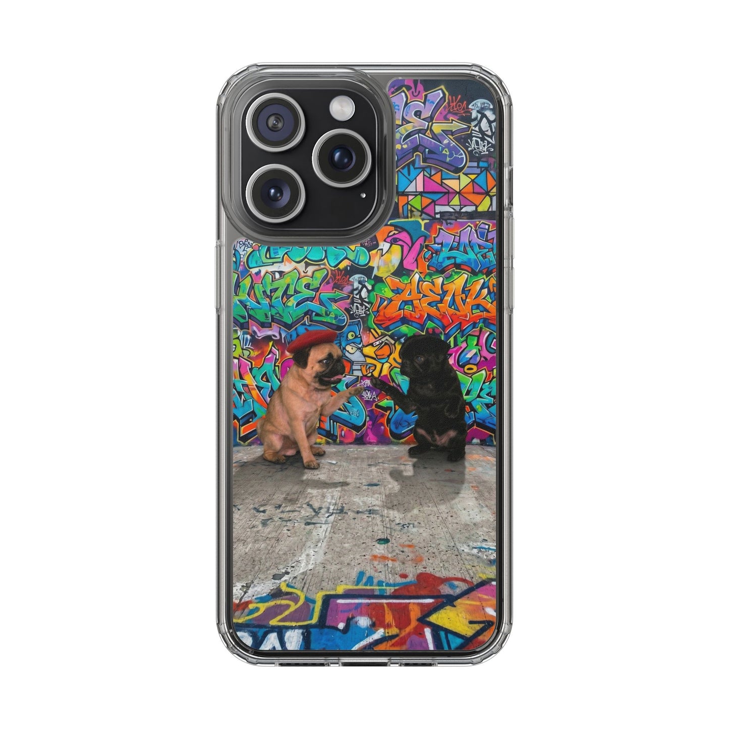 Clear Phone Case — Colorful Graffiti Pugs Design