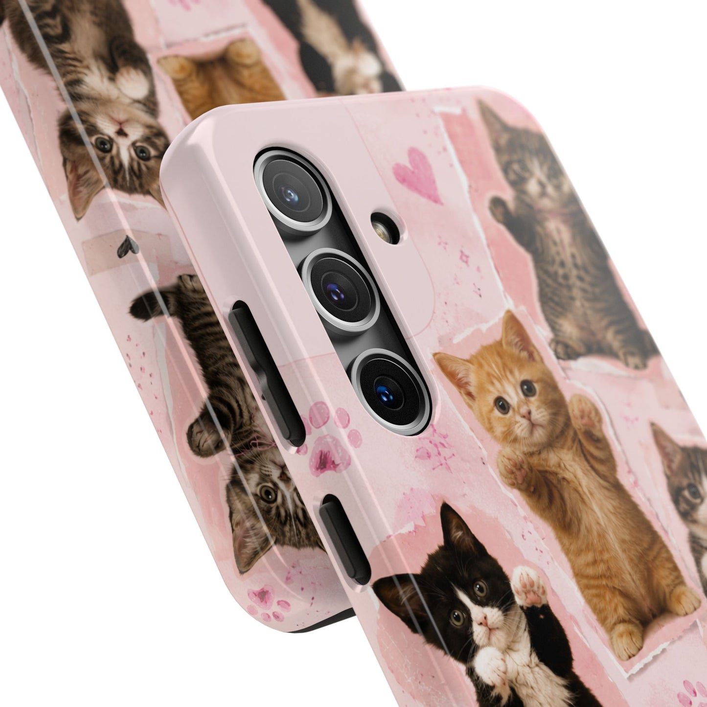 Cute Kittens Tough Phone Case — Pink Paw Print Protective Phone Cover