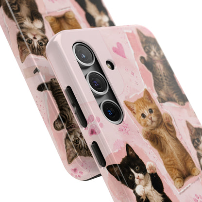 Cute Kittens Tough Phone Case — Pink Paw Print Protective Phone Cover
