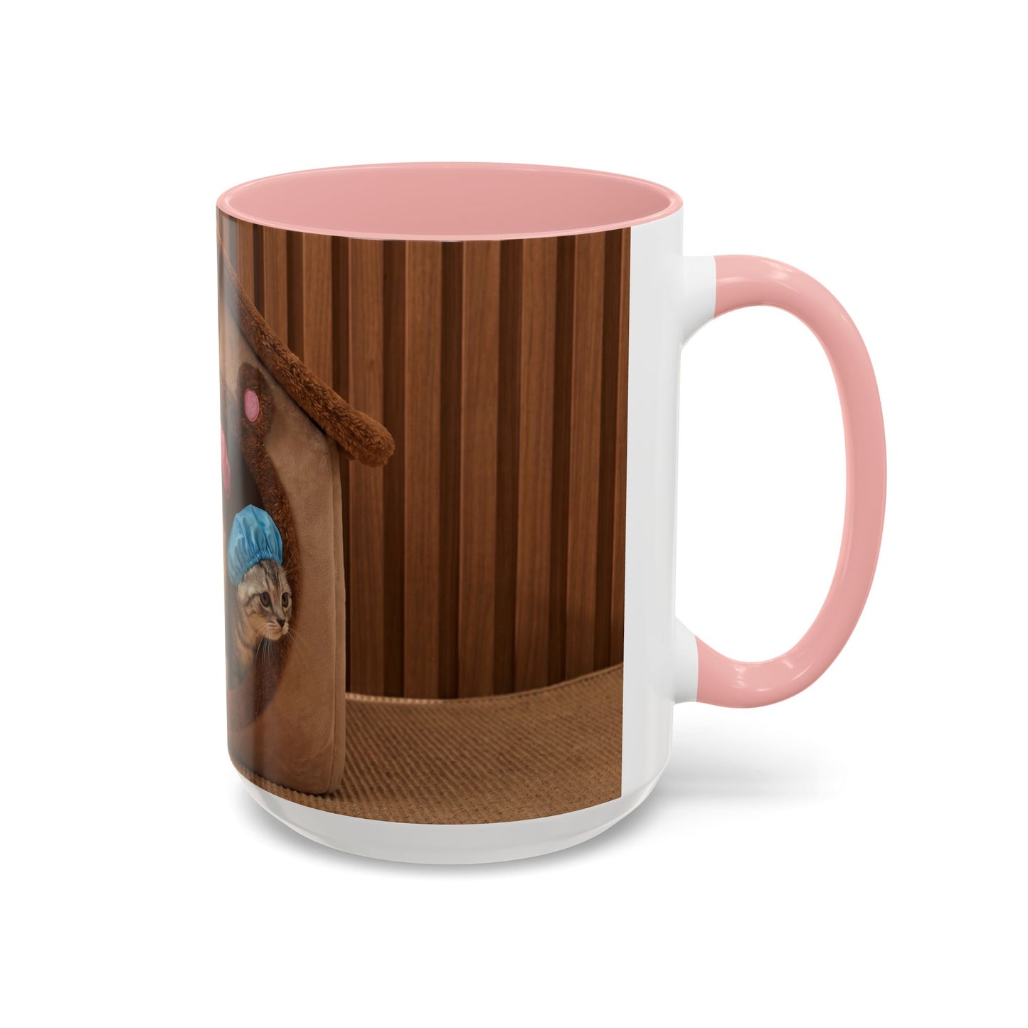 Cute Kittens in Shower Caps Accent Coffee Mug — Pink Interior 11/15oz