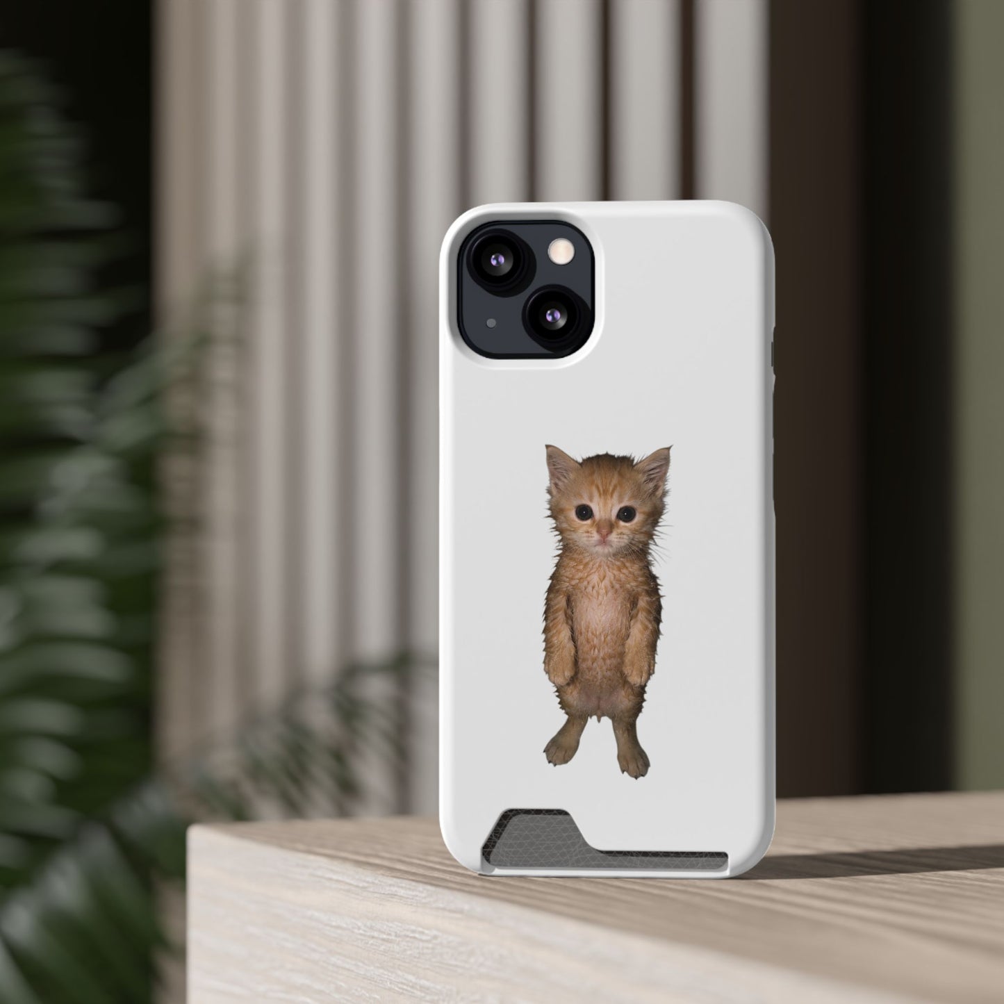 Cute Standing Kitten Phone Case with Card Holder