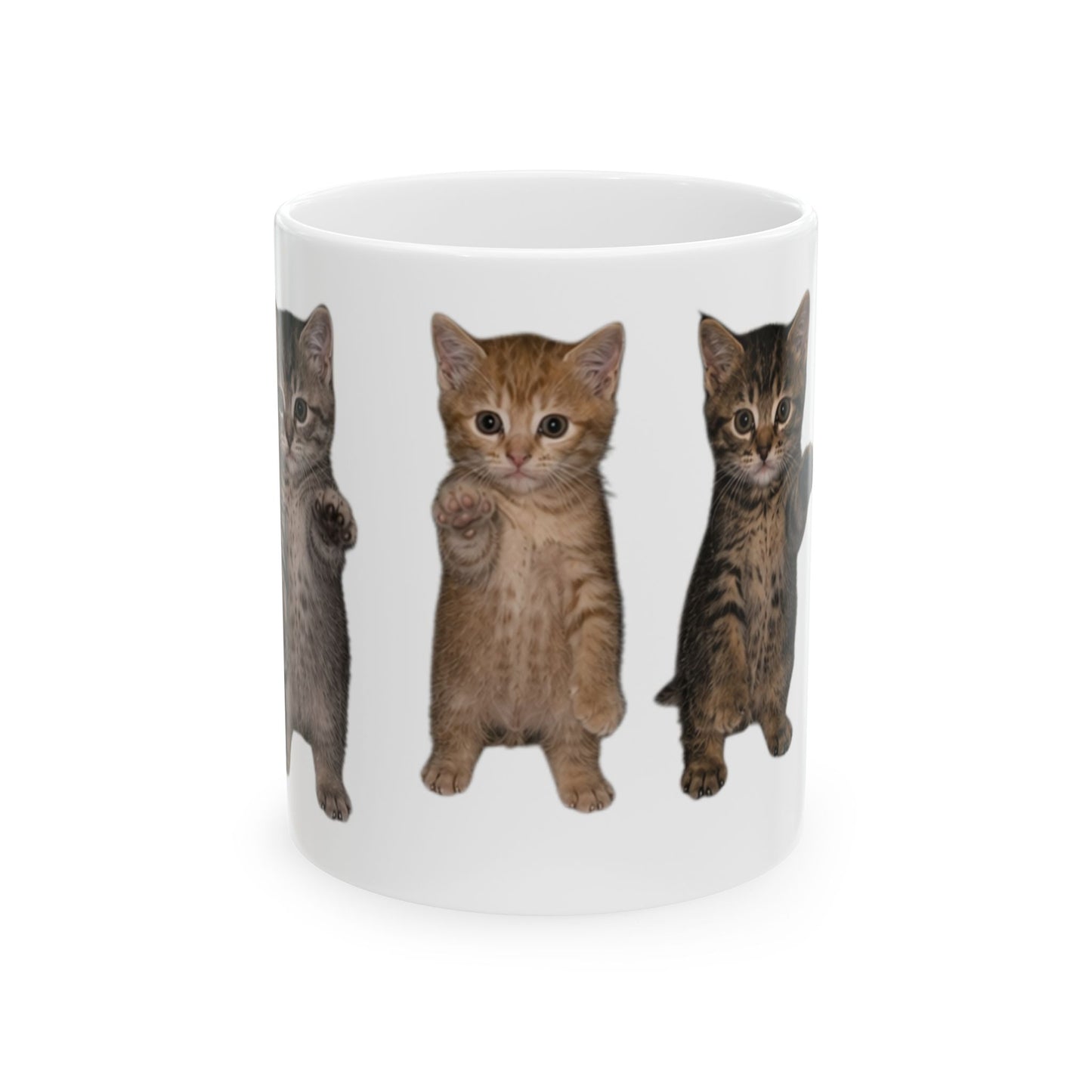 Cute Standing Trio Kittens Dancing Ceramic Mug  (11oz, 15oz)
