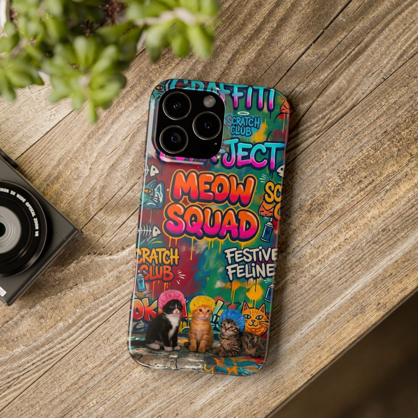 Meow Squad Graffiti Phone Case — Colorful Cat Crew Slim Case
