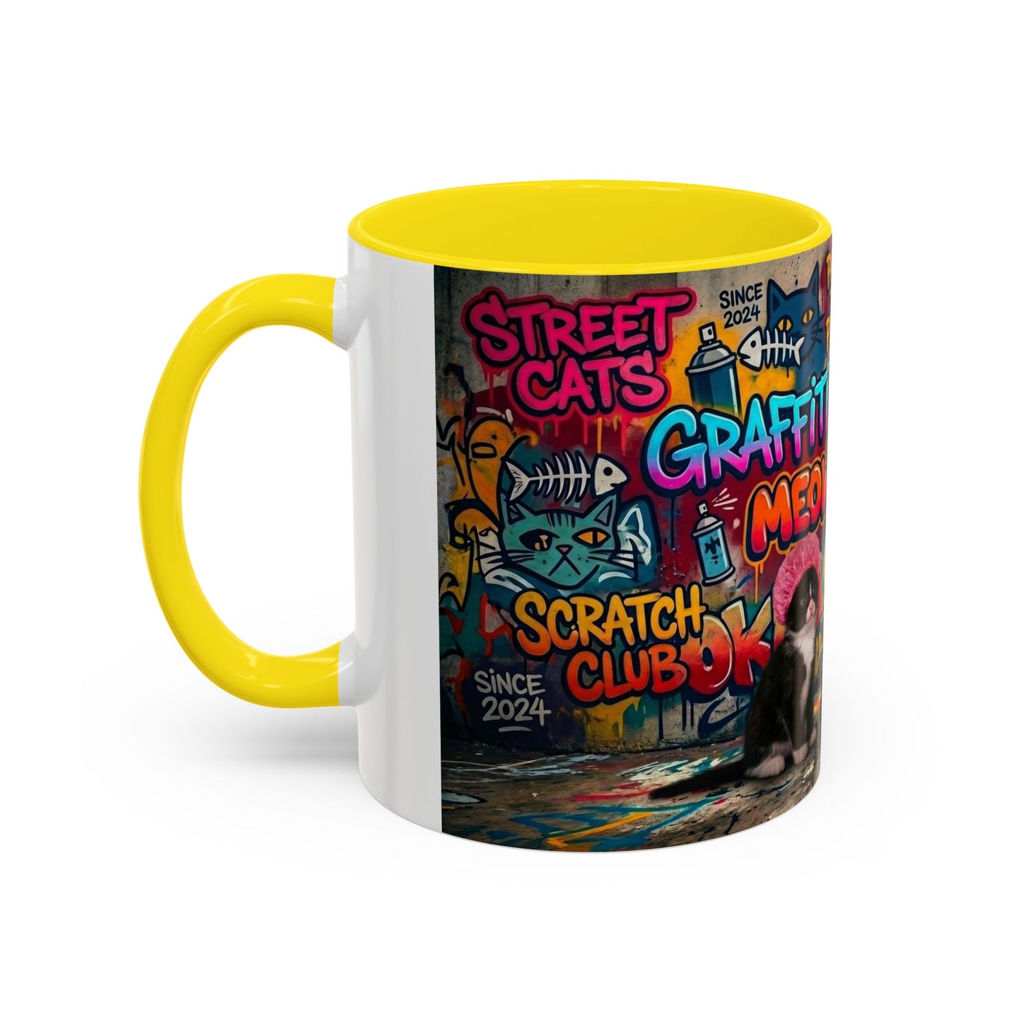 Graffiti Meow Squad Accent Coffee Mug — Cute Kittens ‘Purr-ject’ Street Art Design (11/15oz)