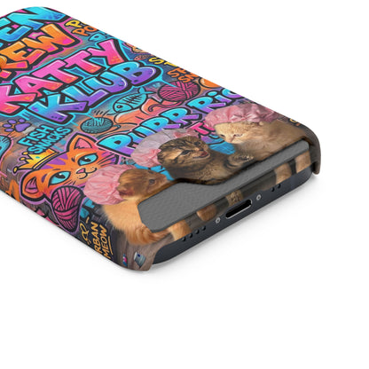 Cat Crew Katty Klub Phone Card Case — Cute Graffiti Kitten Wallet Phone Case
