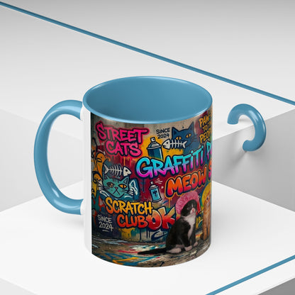Graffiti Meow Squad Accent Coffee Mug — Cute Kittens ‘Purr-ject’ Street Art Design (11/15oz)