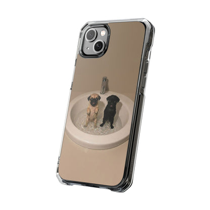 Clear Magnetic Phone Case – Cute Pups in Sink Photo Design